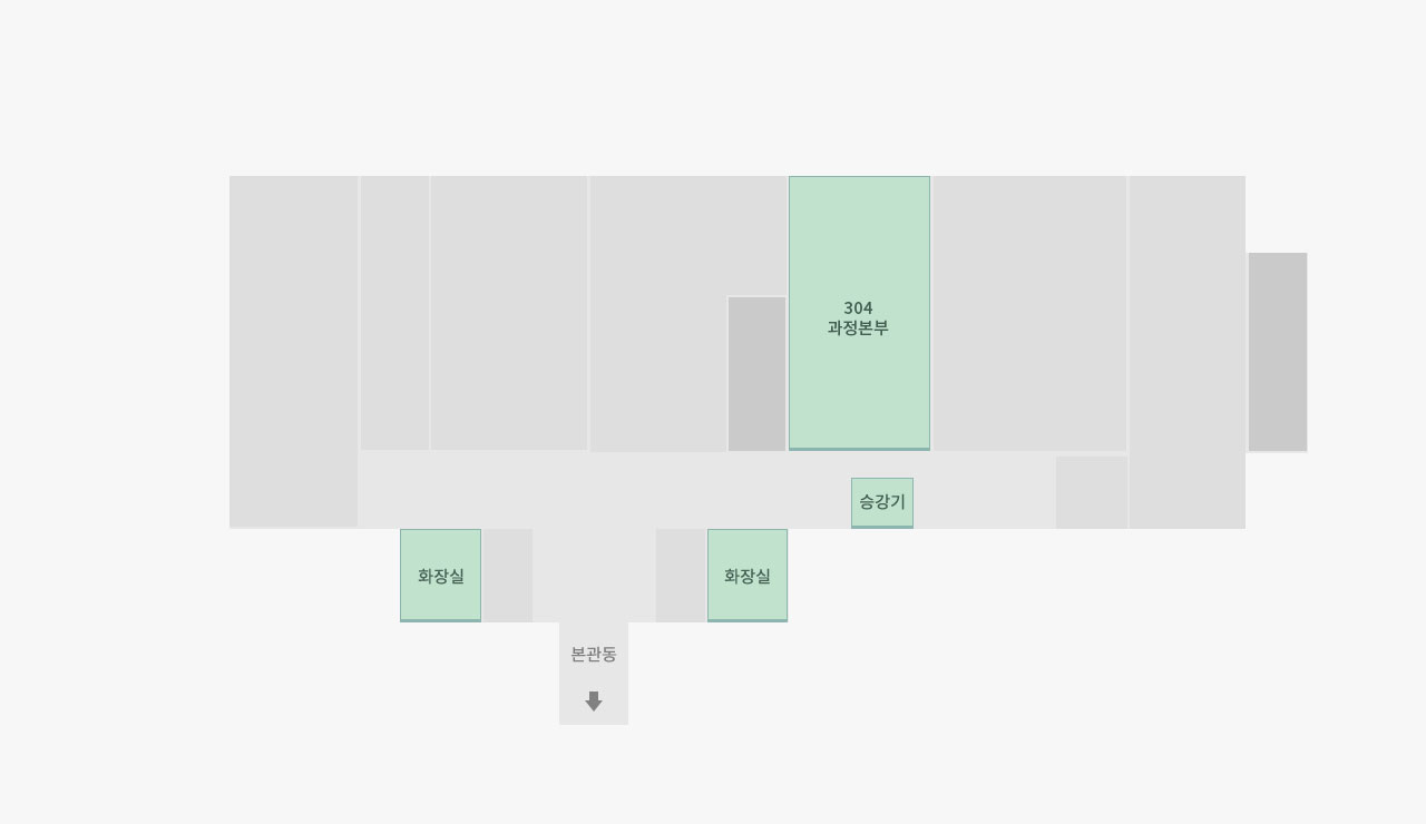 첨단보안센터 3층에는 본관동과 연결되는 통로가 있으며 그 좌우측으로 남녀 화장실과 승강기가 있습니다.